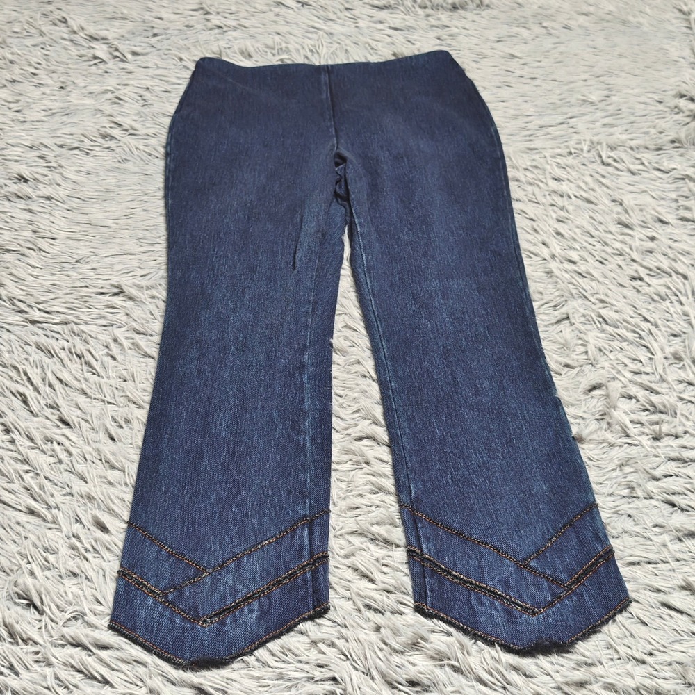 Lysse Pull On Skinny Jeans Womens Size Small S Blue Denim Mid Rise V Hem Stretch
